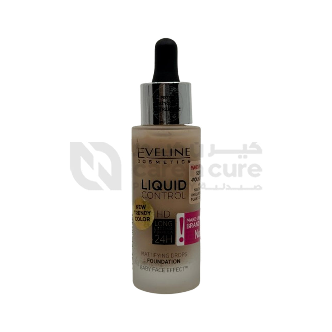 Eveline Liquid Control Foundation With Dropper 025 Light Rose Niacinamide 32 ml