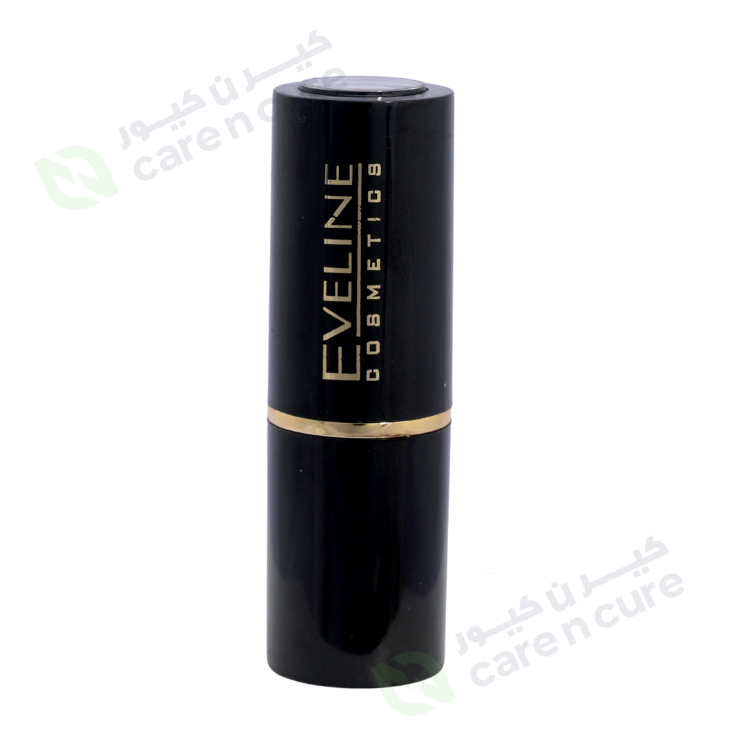 Black lipstick with gold accent and 'Eveline Cosmetics' branding on a white background