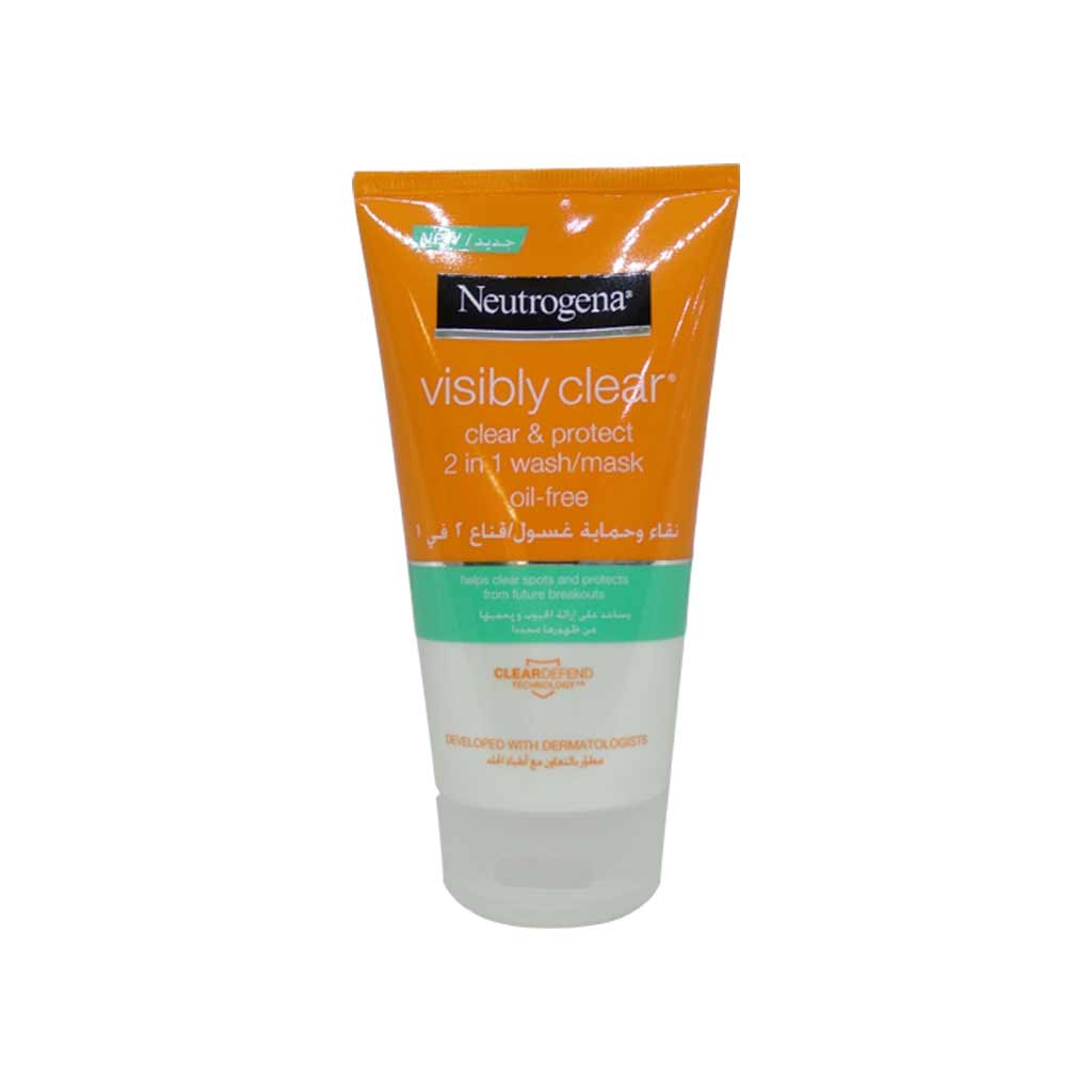 Neutrogena Visi Clr&Prot 2In1 Oil Free Wash/Mask 150 ml