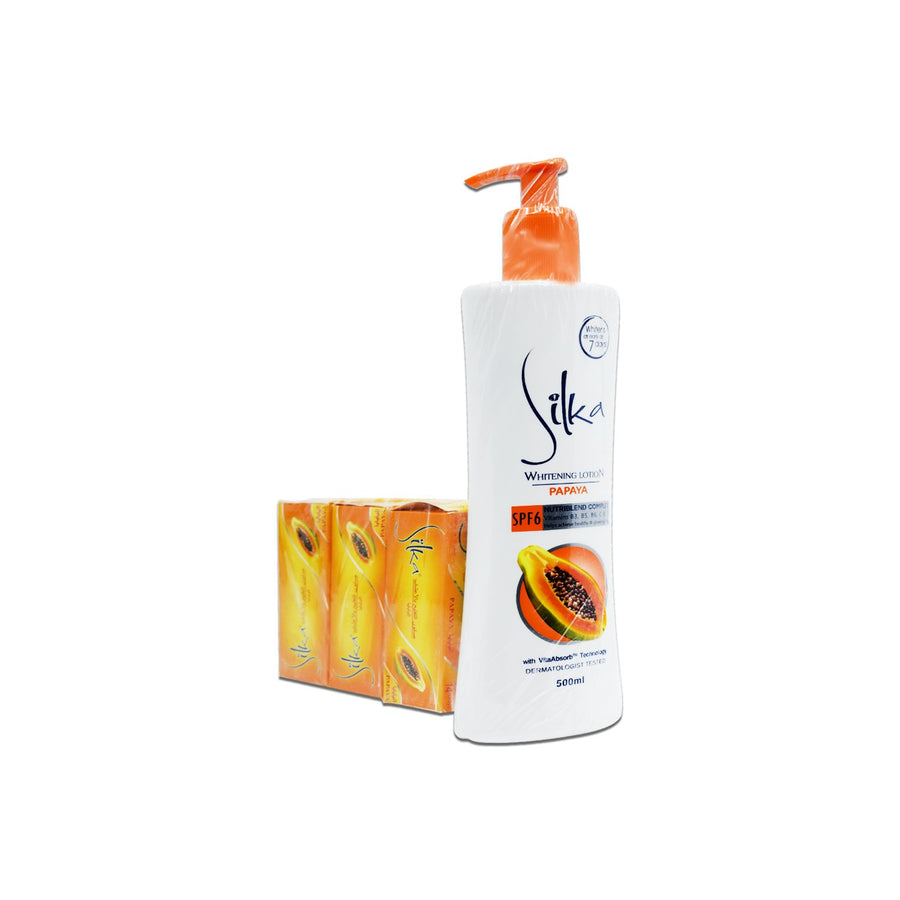 Silka Papaya Lotion 500ml + Silka Papaya Soap 135gm 3'S Offer
