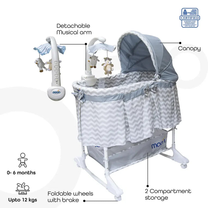 Moon Soffy - 4 In 1 Convertible Cradle - Grey Line