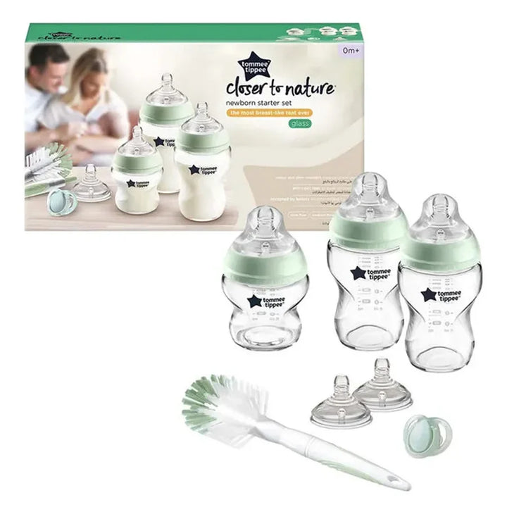 Tommee Tippee Closer to Nature Glass Feeding Bottle Kit, Starter Set - Clear