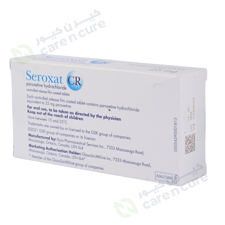 Seroxat Cr 25mg Tablets 30 Pieces (Original Prescription Is Mandatory Upon Delivery)