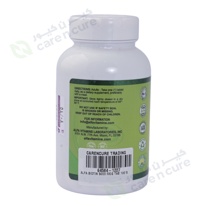 Alfa Biotin 5000 Mcg Tablets 100 pieces