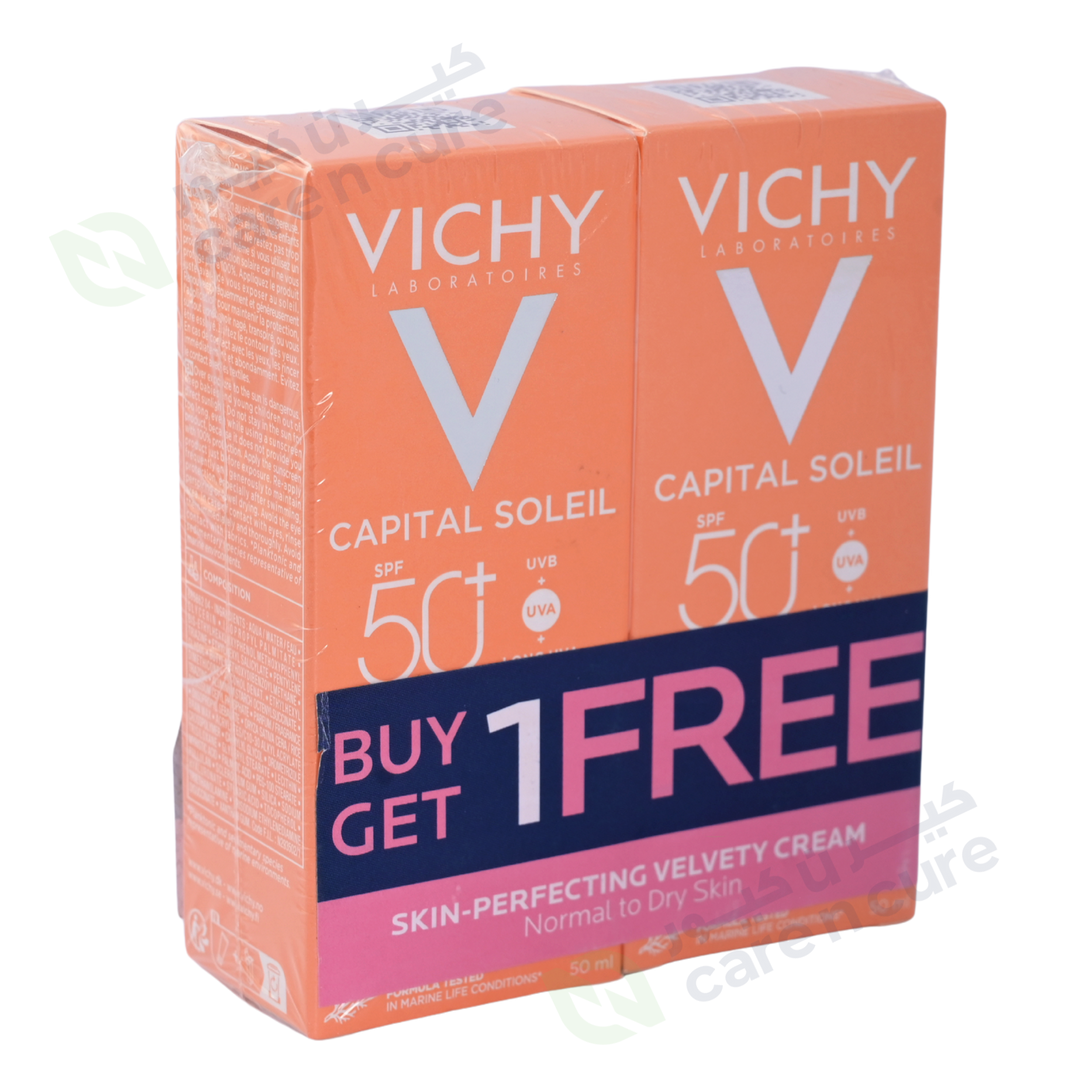 Vichy Ideal Soleil SPF 50 Skin-Perfecting Velvety Cream 50ml (1+1 Offer)