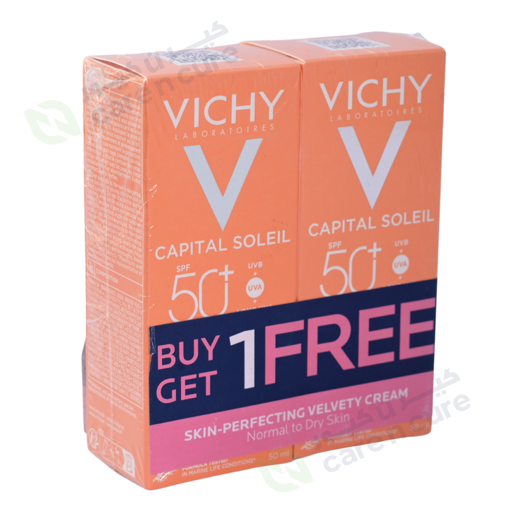 Vichy Ideal Soleil SPF 50 Skin-Perfecting Velvety Cream 50ml (1+1 Offer)