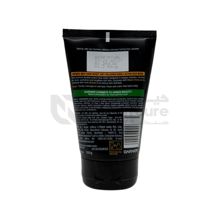 Garnier Men Turbo Brig Charco + Vitamin C Face Wash 100g