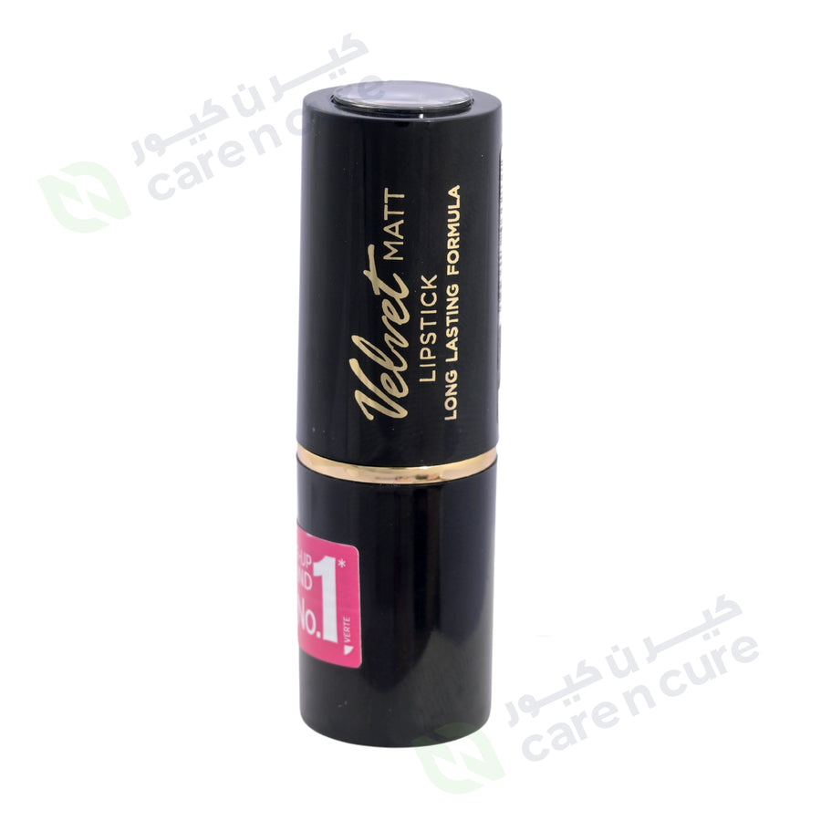 Black lipstick with gold text on a white background