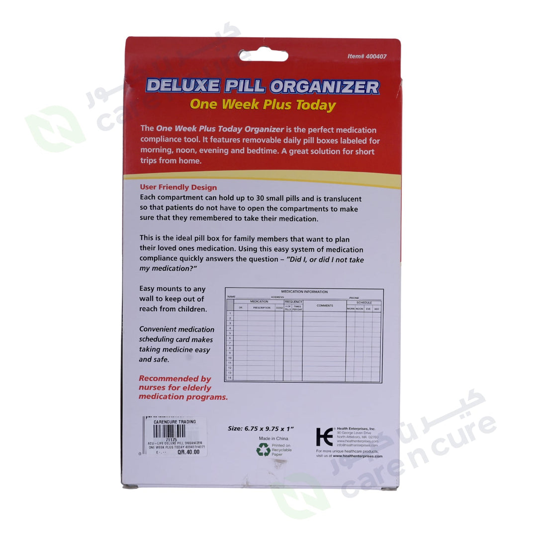 Acu-Life Deluxe Pill Organizer One Week Plus Today 400407