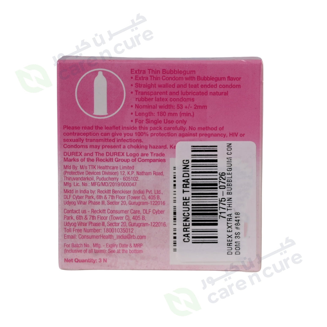 Durex Extra Thin Bubblegum Condoms 3 Pieces