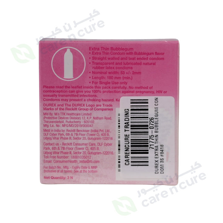 Durex Extra Thin Bubblegum Condoms 3 Pieces