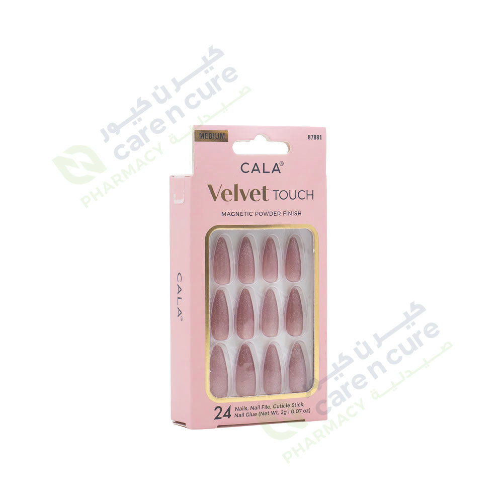 Cala Velvet Med Almond Nail Kit Mauve Cateye 24 Pieces 