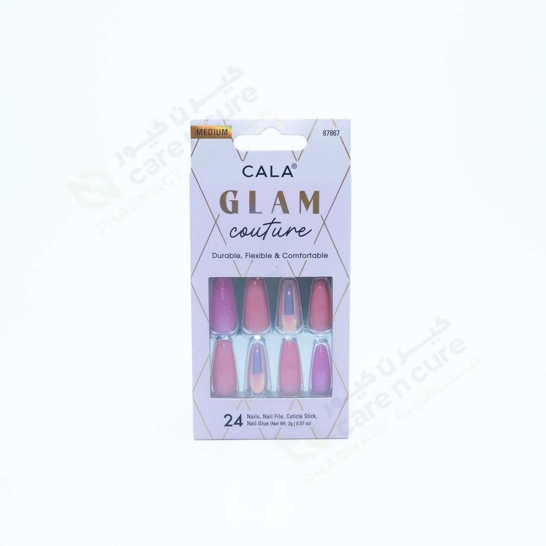 Cala Glam Med Coffin (Pink/Glitter) Nail Kit 24 Pieces 