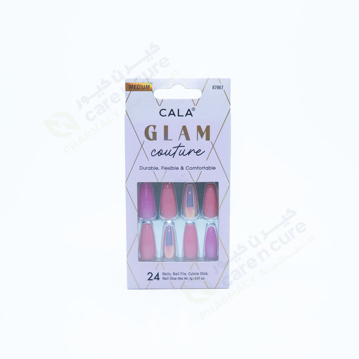 Cala Glam Med Coffin (Pink/Glitter) Nail Kit 24 Pieces 