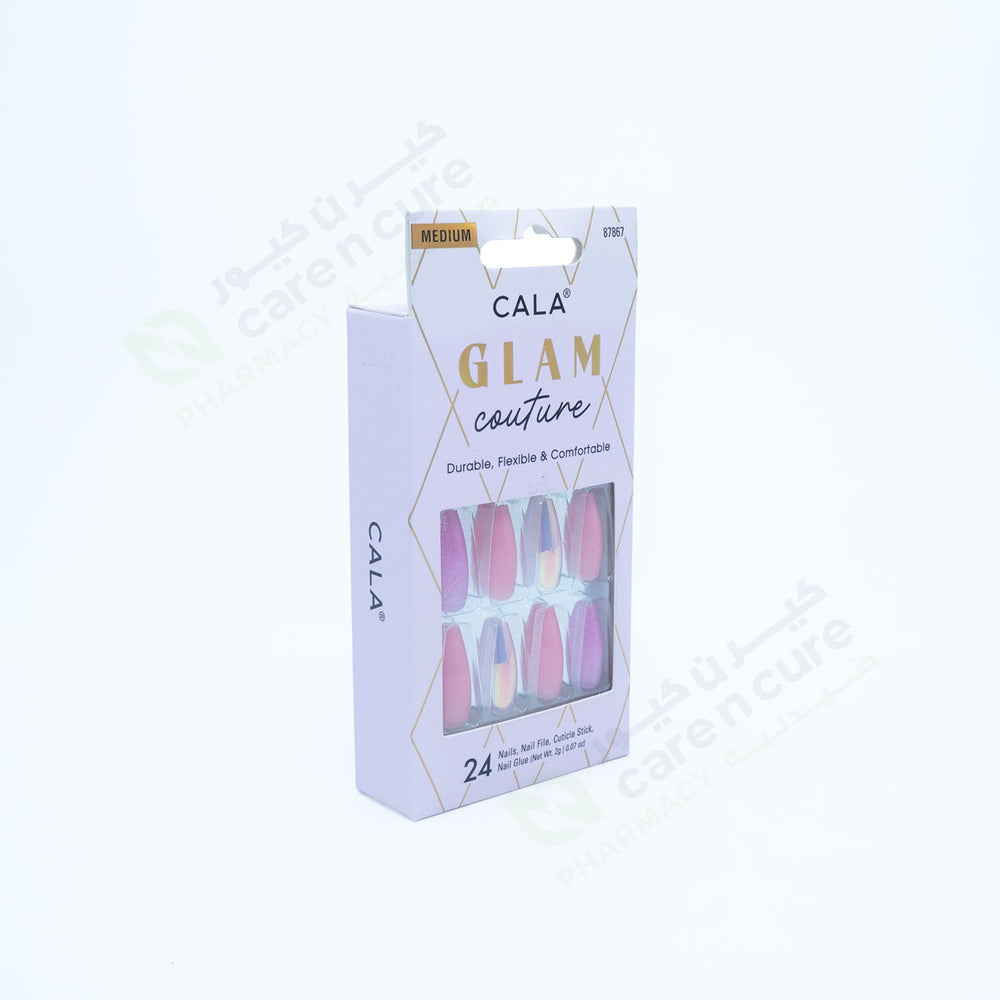 Cala Glam Med Coffin (Pink/Glitter) Nail Kit 24 Pieces 