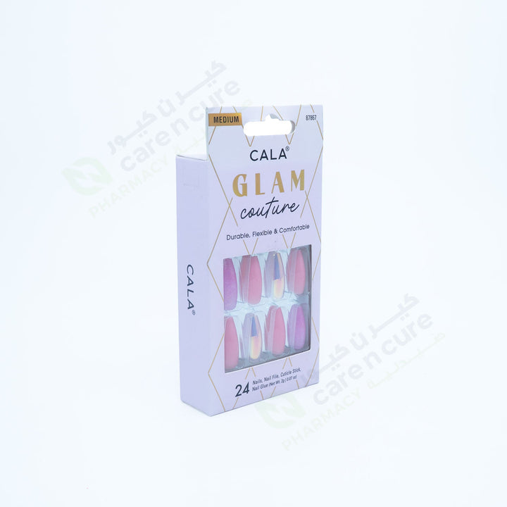 Cala Glam Med Coffin (Pink/Glitter) Nail Kit 24 Pieces 