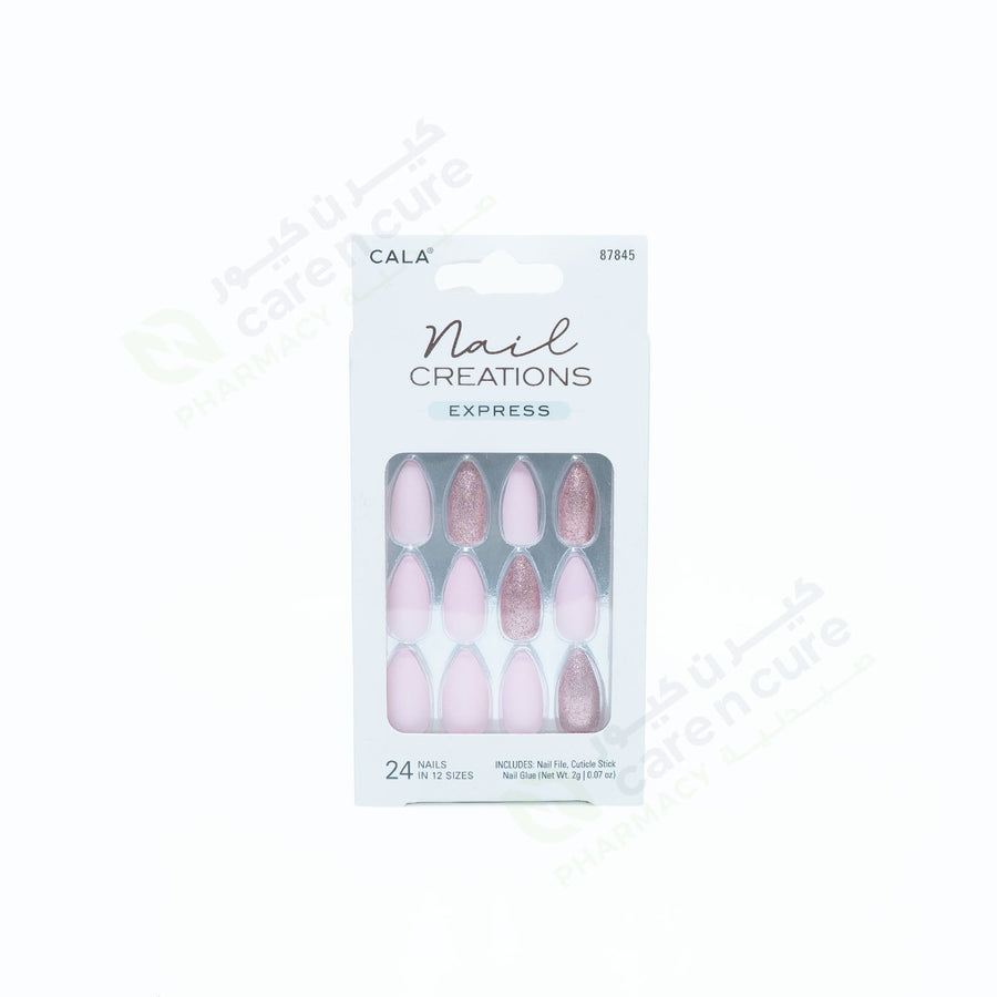 Cala Nail Crtns Exprs Stiletto  Matte Pink Nail Kit 24 Pieces 