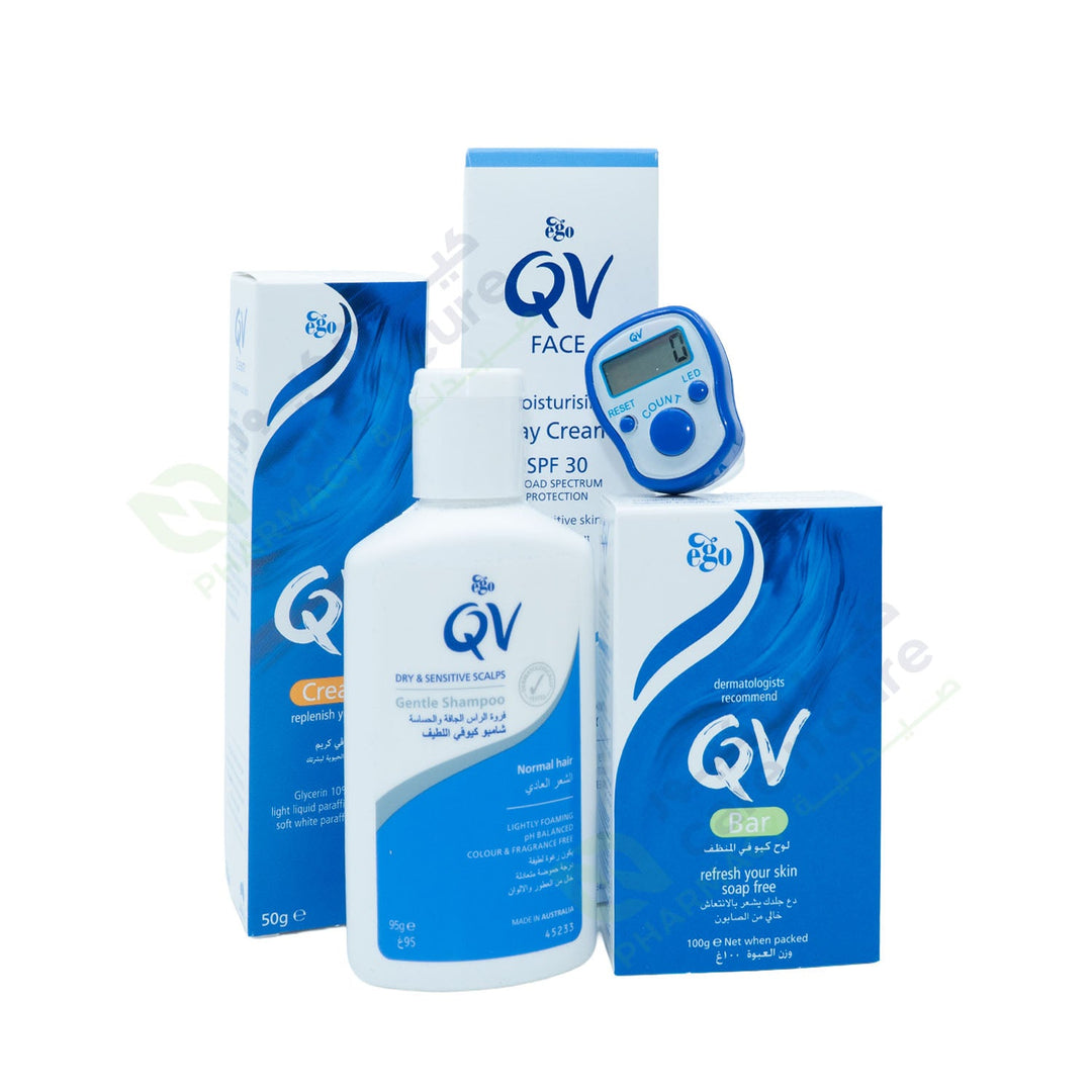 Qv Hajj Kit (Bar + Shampoo 75G + Face Day Cream 75G + Cream 75G + Tasbeeh Counter) Qv Hajj Kit (Bar + Shampoo 75G + Face Day Cream 75G + Cream 75G + Tasbeeh Counter)