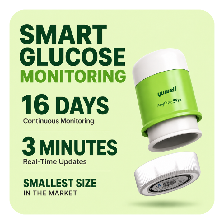 Yuwell Anytime 5 Pro Continuous Glucose Monitoring (CGM) System | 16-Day Wear | Real-Time Glucose Tracking