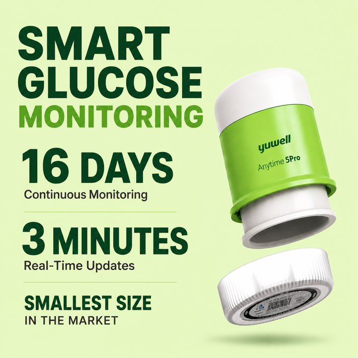 Yuwell Anytime 5 Pro Continuous Glucose Monitoring (CGM) System | 16-Day Wear | Real-Time Glucose Tracking