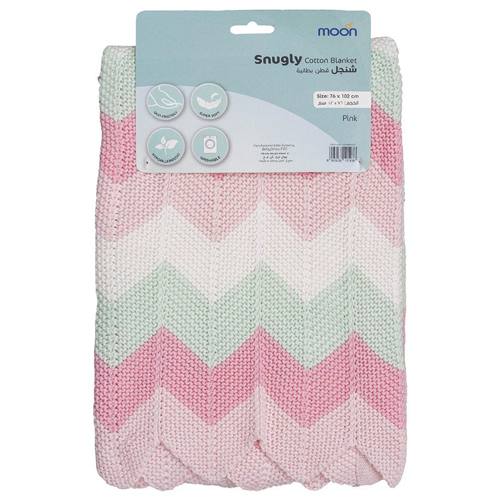 Moon - Snugly 100% Cotton Knitted Baby Blanket (Pink)