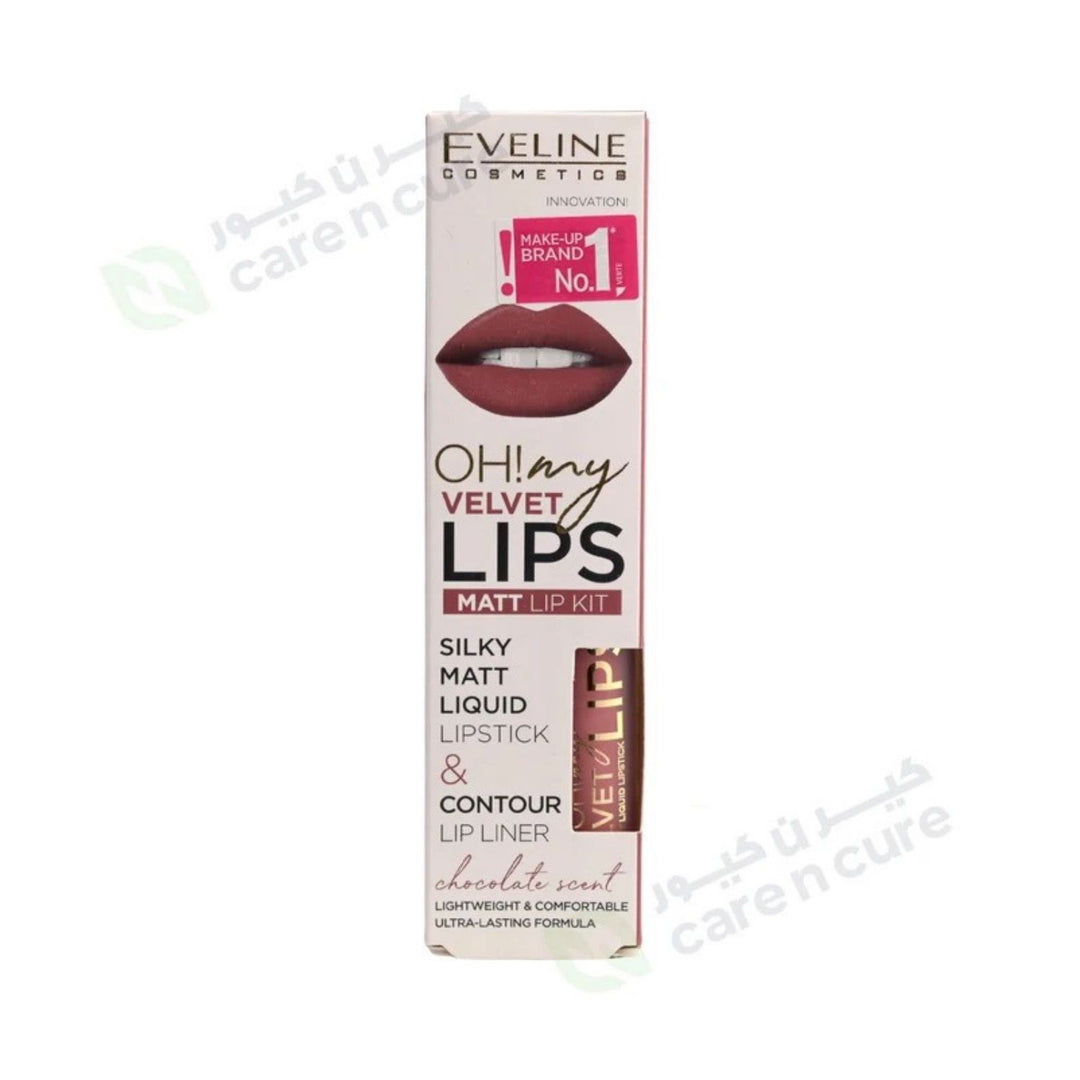 Eveline Oh My Lips أحمر الشفاه السائل غير اللامع ومحدد الشفاه رقم 13 براوني بيسكوتي