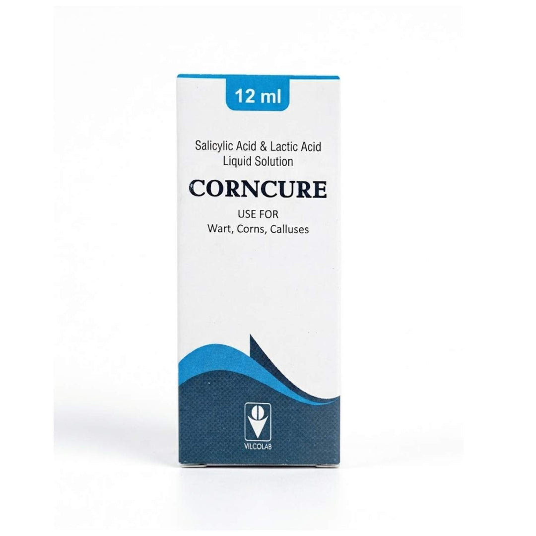 Box of CORNCURE with salicylic acid and lactic acid liquid solution on a white background