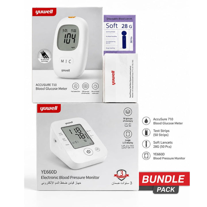 Yuwell Glucometer+50 Pieces Strip +Lancet +Bp Monitor Ye660D