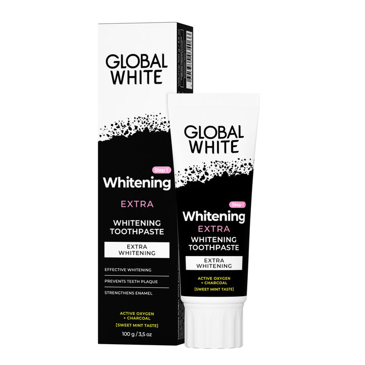 Global White Whitening Extra Toothpaste packaging on a white background