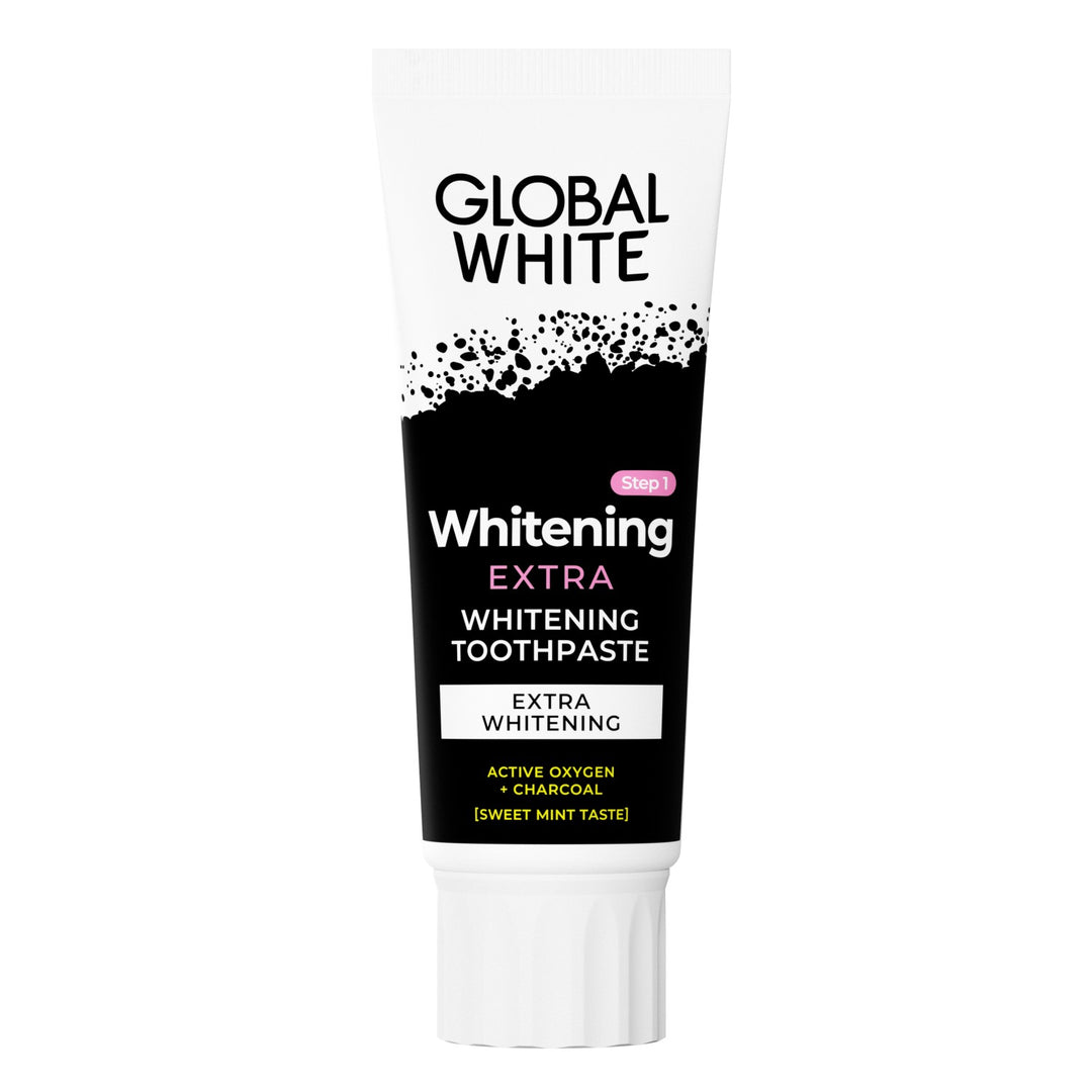 Global White Whitening Extra Toothpaste tube on a white background