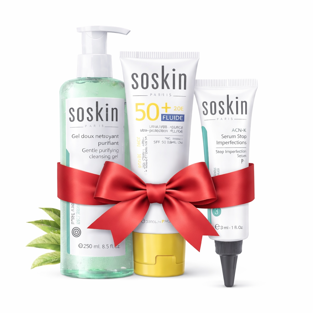 Soskin Purifying Acne Essentials Kit – Cleanser 250ml + Serum 15ml + SPF 50+ 50ml