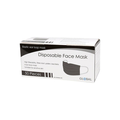 Disposable Black Face Mask Ear Loop 50'S