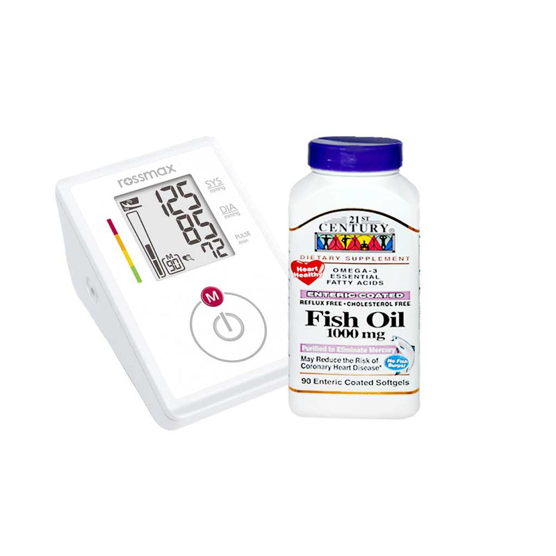 Rossmax CH155f Blood Pressure Monitor + 21st Century Fish Oil 90 Softgels (Combo Offer)