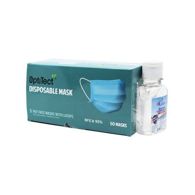 Optitect Blue Face Mask 50'S + Dr Clinic Gel 100ml Offer