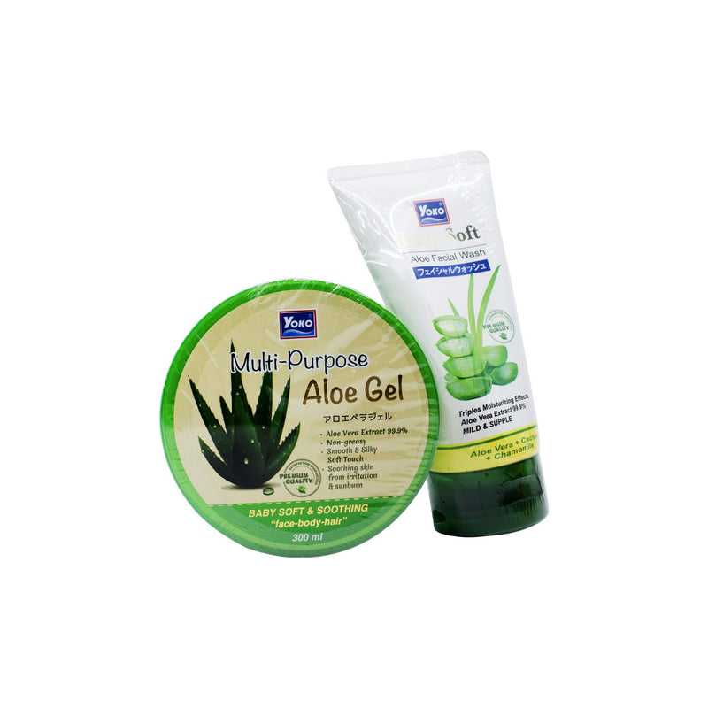 Yoko Multy Aloe Gel 300ml+Baby Soft Aloe Facial Wash 150ml Bundle