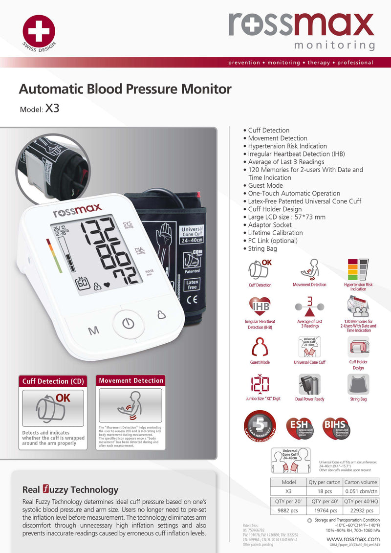 Rossmax Blood Pressure Monitor X3 (Arm)